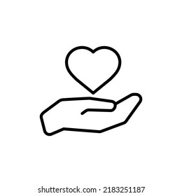 hand holding heart, linear isolated vector icon