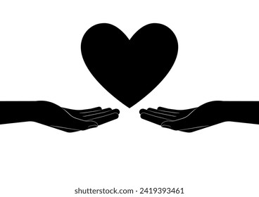Hand Holding Heart Logo Symbol on White Background. Concept of Valentine's Day and Mother's Day. Vector Illustration. 