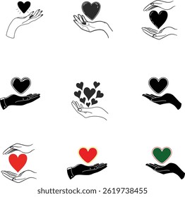 hand holding heart, love and care symbol, giving heart icon