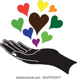 hand holding heart, love and care symbol, giving heart icon,