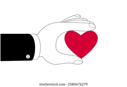 Hand holding heart. Love and fidelity. Vector simple illustration metaphor.