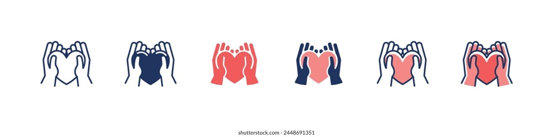 conjunto de iconos de amor de corazón de la mano cuidado de la salud de la vida de la caridad de la Ilustración vectorial de la familia que da Asistencia y el diseño del símbolo de protección