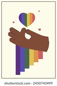 Hand holding heart for lovely one lgbt illustration. Take care love concept, supporting LGBTQ community