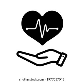 Hand holding heart medical vector icon illustration ( healthcare )