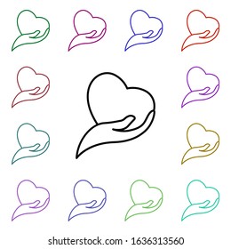 Hand holding a heart multi color style icon. Simple thin line, outline vector of heartbeat icons for ui and ux, website or mobile application