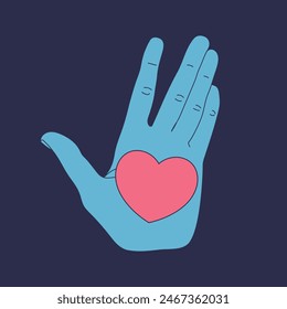 Hand holding a heart on open palm. Vector illustration