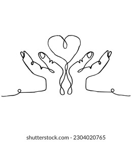 hand holding heart, One continuous single line hand 