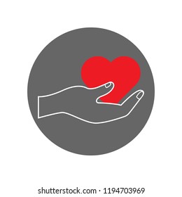 Hand holding heart. Philanthropy symbol. Vector icon.