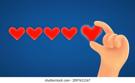 Hand holding heart. Rating hearts concept. 3d vector illustration