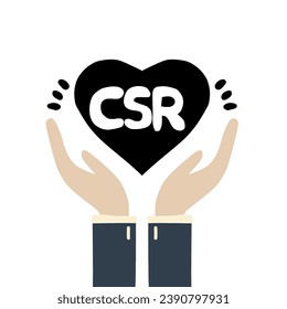 hand holding heart shape with CSR text. corporate social responsibility concept vector