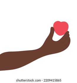 Hand holding heart shape. Flat vector cartoon illustration. The concept of charity, donation, or volunteering.  