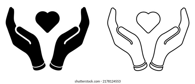 Icono de forma cardíaca con la mano. Estilo de arte plano y lineal. Símbolo de beneficencia y donación. Ilustración del vector, EPS10