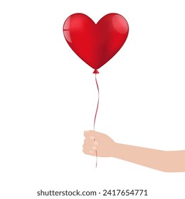 Hand Holding Heart Shaped Balloon. Concept of Valentine's Day, Wedding Celebration, Mother's Day or Anniversary. Vector Illustration.