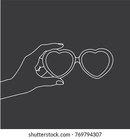 Hand holding heart shaped glasses, vector illustration design. Hands collection.