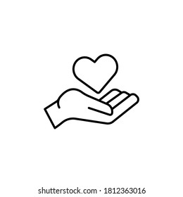 Ilustración vectorial del icono de línea delgada simple del corazón de mano