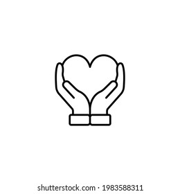 Hand holding heart simple thin line icon vector illustration