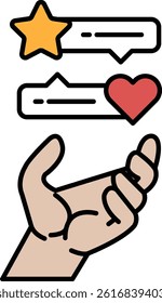 A hand holding a heart and a star. The hand is reaching out to the heart and star, symbolizing love and appreciation