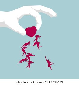 Hand holding a heart symbol. Attract a group of businessmen.