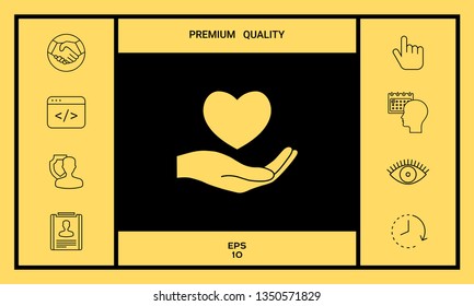 Hand holding heart symbol. Graphic elements for your design