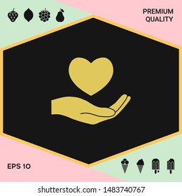 Hand holding heart symbol. Graphic elements for your design