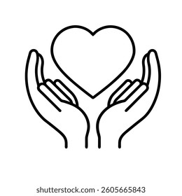 Hand Holding with a  Heart Symbol Line art vector on white background