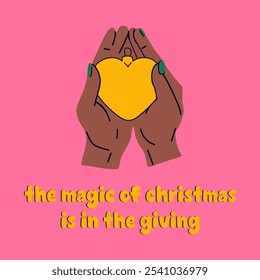 Hand holding heart as symbol of love, care and support. Christmas decor. Flat graphic vector illustration isolated 