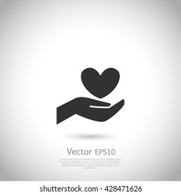 Hand holding heart symbol, sign, icon, logo template for charity, health, voluntary, non profit organization.