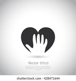 Hand Holding Heart Symbol, Sign, Icon, Logo Template For Charity, Health, Voluntary, Non Profit Organization.