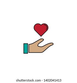 Hand holding heart, trust business vector icon symbol, isolated on white background