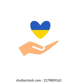 Hand holding heart in ukrainian colors. Vector illustration