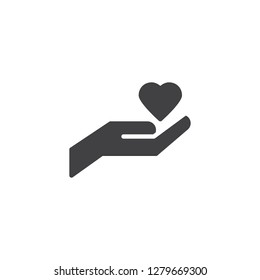 Hand holding heart vector icon. filled flat sign for mobile concept and web design. Heart in hand simple solid icon. Love and valentine's day symbol, logo illustration. Pixel perfect vector graphics