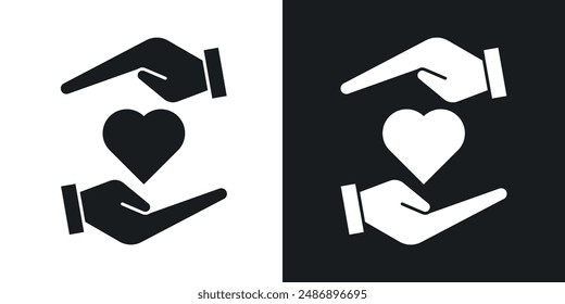 Hand holding heart vector icon set in solid black and white color