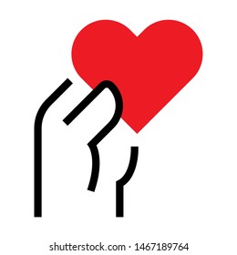 Hand holding heart. Vector. Isolate on white background.
