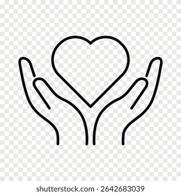Hand holding heart vector line icon