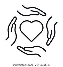 Hand holding heart vector line icon