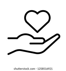 Hand holding heart vector, wedding related line design icon  editable stroke