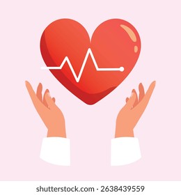 Hand  holding heartbeat, medical service, heart beat pulse check up healthcare service vector illustration.