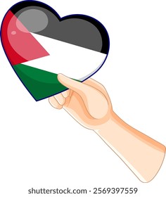 Hand holding a heart-shaped Palestinian flag