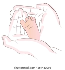 hand holding the heel of the baby, baby massage