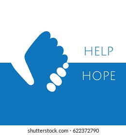 Hand holding hand for help and hope icon logo vector graphic design.