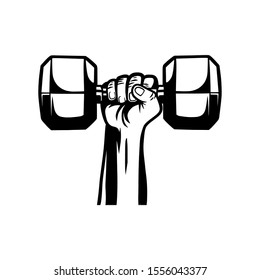 Hand holding hex dumbbell on white background vector illustration. Vector fitness gym equipment for fitness illustration job, logo, or other