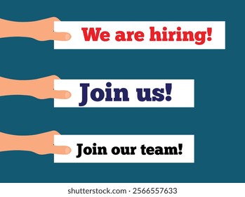 Hand Holding Hiring Advertisement Banner Join the Team. Business and work employment concept vector art