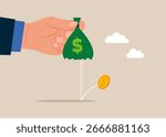 Hand holding hold empty money bag. Broke human. No dollar coins. Modern flat vector illustration