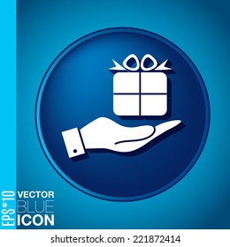 hand holding a Holiday Gift Box Icon. Vector illustration EPS 8.