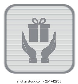 hand holding a Holiday Gift Box Icon. Vector illustration