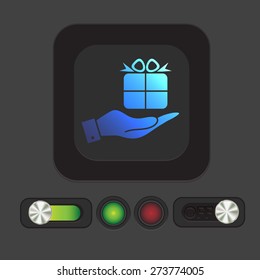 hand holding a Holiday Gift Box Icon. Vector illustration 