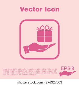 hand holding a Holiday Gift Box Icon. Vector illustration EPS 8.