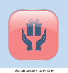 hand holding a Holiday Gift Box Icon. Vector illustration