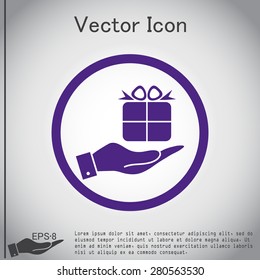 hand holding a Holiday Gift Box Icon. Vector illustration EPS 8.