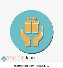 hand holding a Holiday Gift Box Icon. Vector illustration